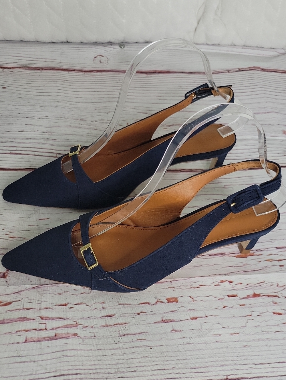 J. McLaughlin Dorothea Women's Navy Suede Slingback Kitten Heel Size 8 - Picture 3 of 12
